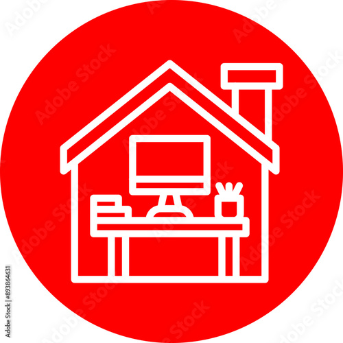 Work From Home Vector Line White Circle Red