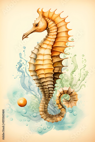 vintage illustrated sea horse, nature, maritime sea horse, seahorse