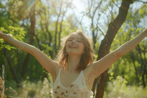 Smiling Woman Embracing Sunlight