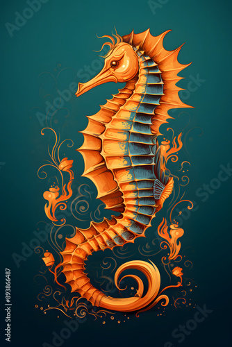 vintage illustrated sea horse, nature, maritime sea horse, seahorse