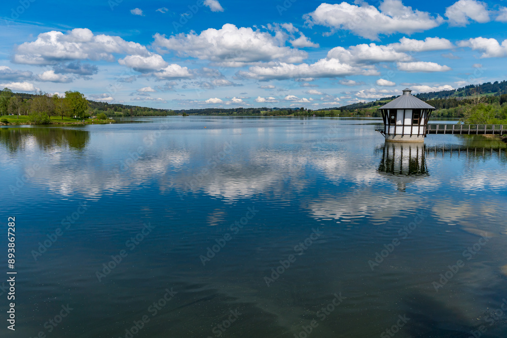 Leisurely hike in early summer at Rottachsee in the Allgau Leisurely hike in early summer at Rottachsee in the Allgau