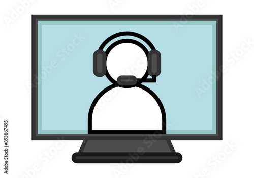 Pantalla de ordenador con icono de soporte técnico o atención al cliente.
