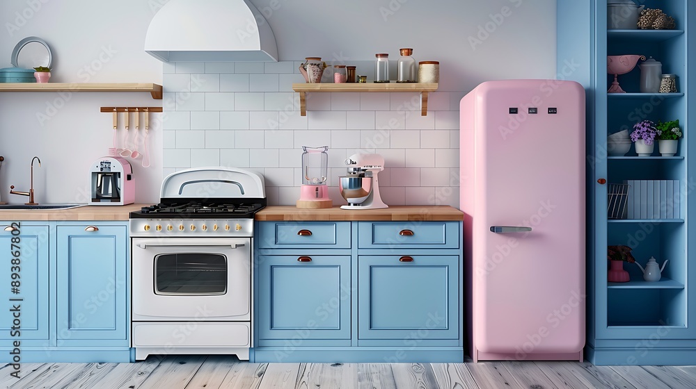 Fototapeta premium Pastel Kitchen Interior with Retro Appliances
