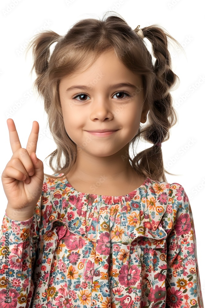 Young Girl Giving Peace Sign on White Background Young Girl Giving Peace Sign on White Background