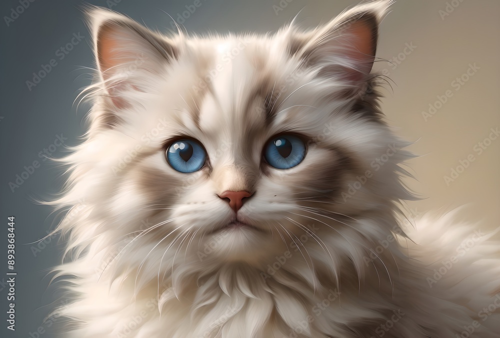 Cute Ragdoll cat, happy and positive. Isolated on a light beige background Cute Ragdoll cat, happy and positive. Isolated on a light beige background