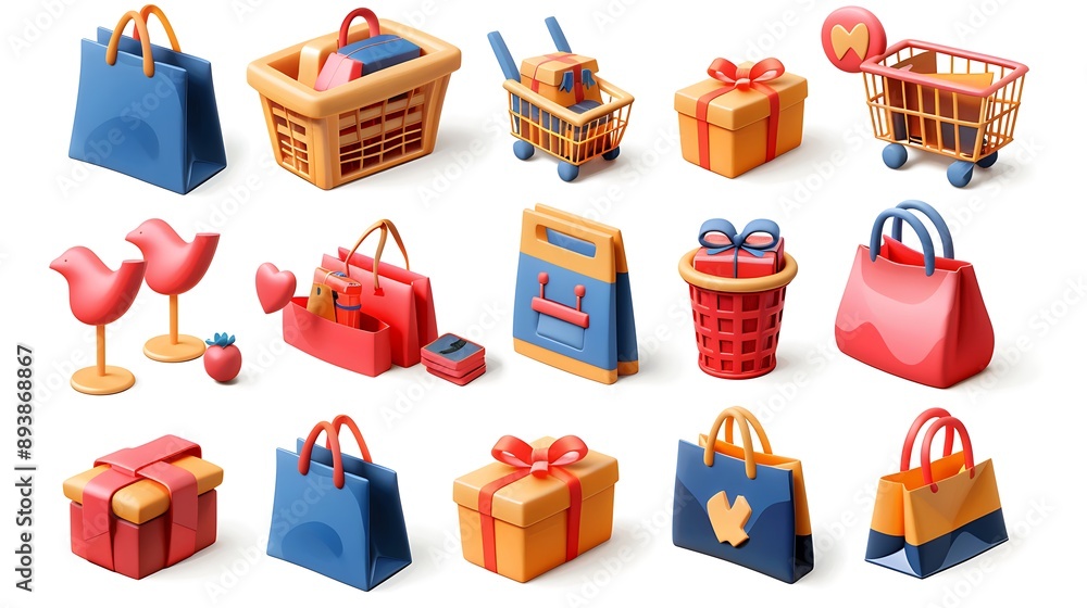 Fototapeta premium 3D Shopping Bag and Gift Box Set