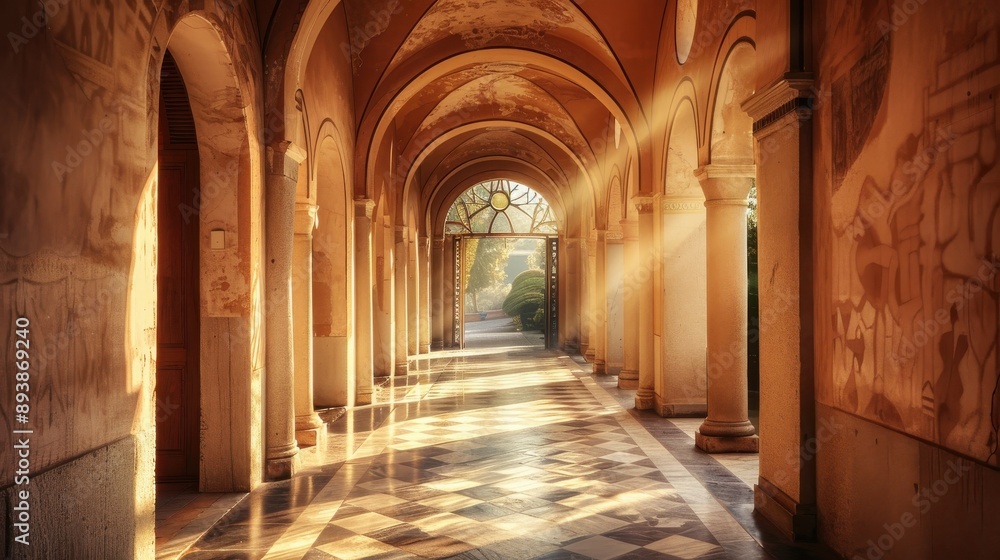 interior corridor with arches sunflare generated-ai interior corridor with arches sunflare generated-ai