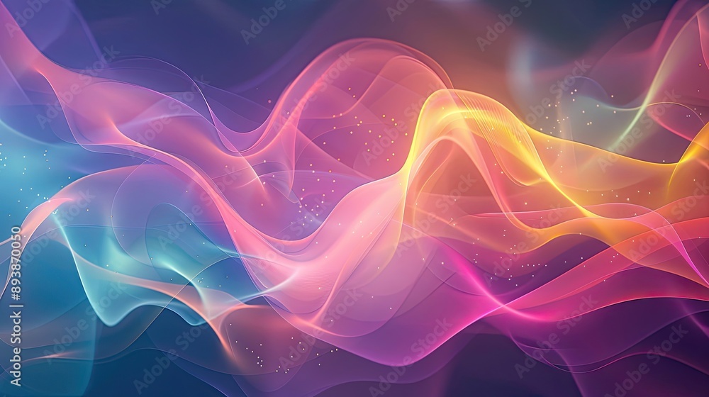 Obraz premium Dynamic wave-like shapes in vibrant colors gradient transitions luminous points backdrop
