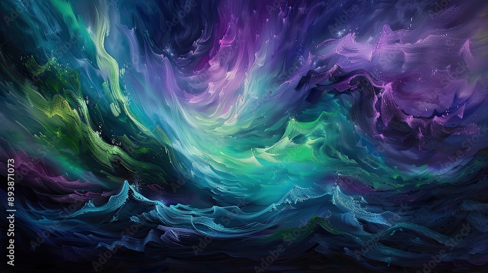 Fototapeta premium Ethereal waves of aurora borealis in emerald and amethyst celestial wallpaper