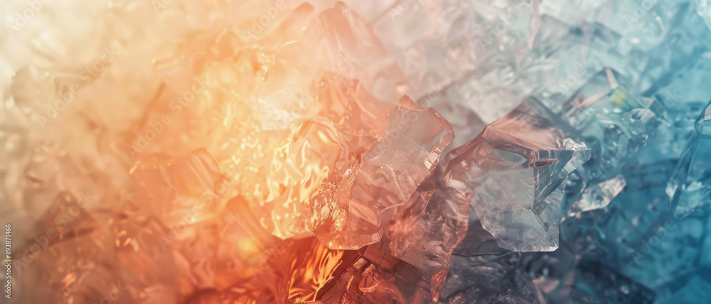 Fototapeta premium A mesmerizing ice texture with shades of blue and orange, contrasting the warm and cold elements in a visually captivating manner.