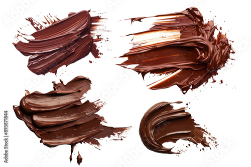 Various Textures of Chocolate Strokes on Transparent PNG Background