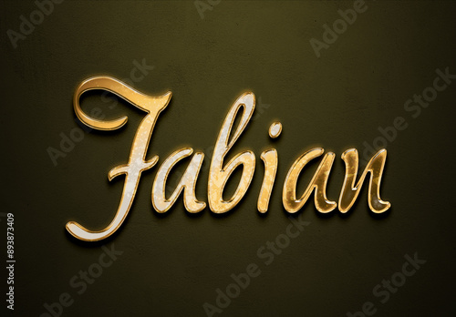 Old gold text effect of Deutsche name Fabian with 3D glossy style Mockup.