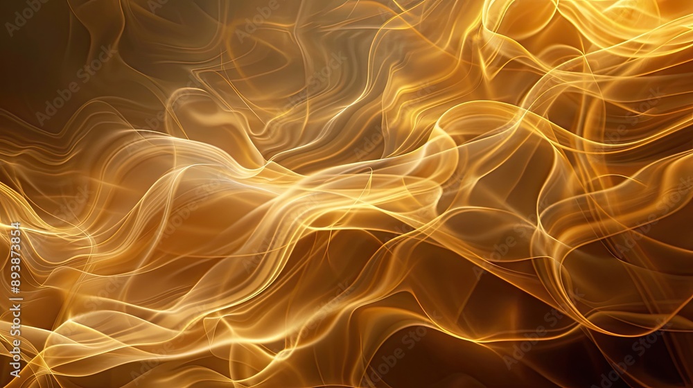 Fototapeta premium Golden smoke-like textures with light reflections and smooth gradient background