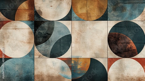Fototapeta Naklejka Na Ścianę i Meble -  Abstract retro background with circular patterns ceramic tiles and muted tones as wallpaper
