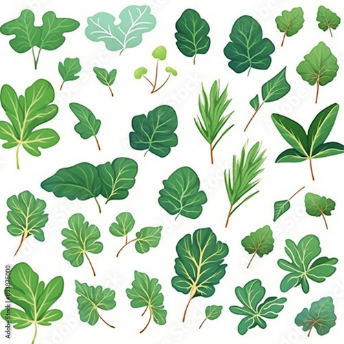 set of green leaves