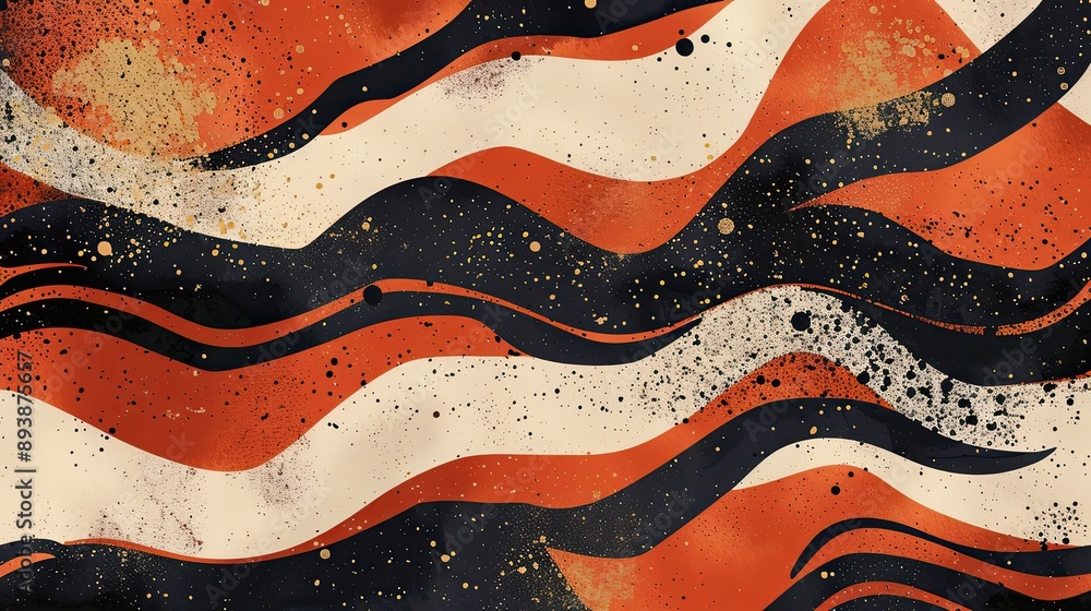 Abstract orange and black background with dynamic strokes and gold flecks Abstract orange and black background with dynamic strokes and gold flecks