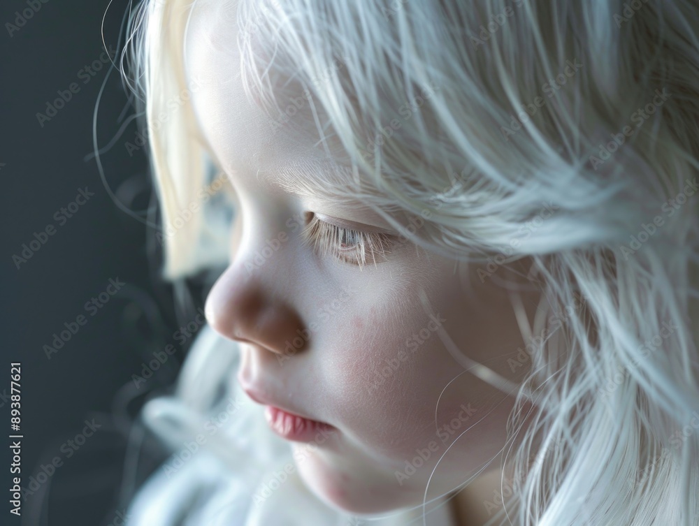 Emotional portrait of a melancholic young girl with blonde hair, looking down and showing a sense of contemplation or sadness, on a snowy day outside. Emotional portrait of a melancholic young girl with blonde hair, looking down and showing a sense of contemplation or sadness, on a snowy day outside.