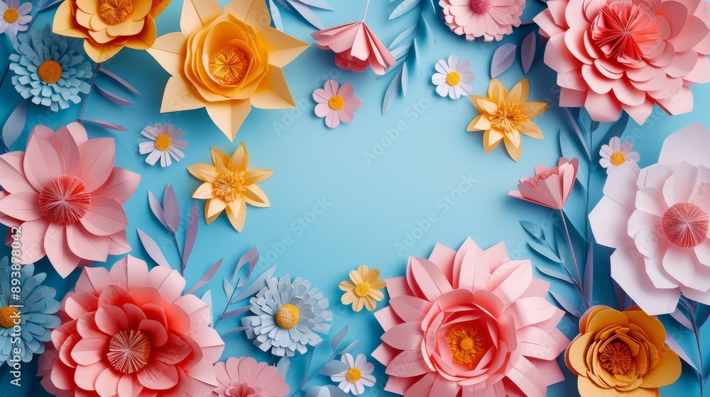 custom made wallpaper toronto digitalA collection of colorful paper flowers arranged on a light blue background