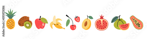 Fruits set. Healthy eating, fresh food, Natural tropical fruit. Trendy modern vector illustration isolated on white background, hand drawn, flat design