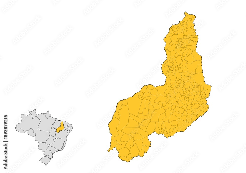 Mapa del estado de Piauí con delimitaciones municipales en Brasil Mapa del estado de Piauí con delimitaciones municipales en Brasil