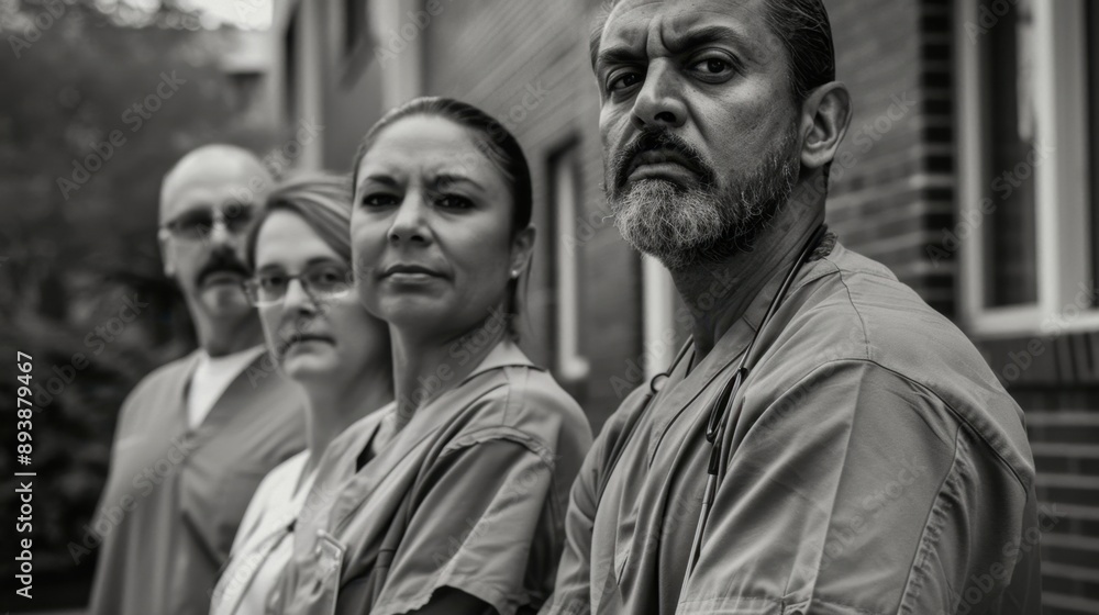 Group of medical professionals with serious expressions. Group of medical professionals with serious expressions.