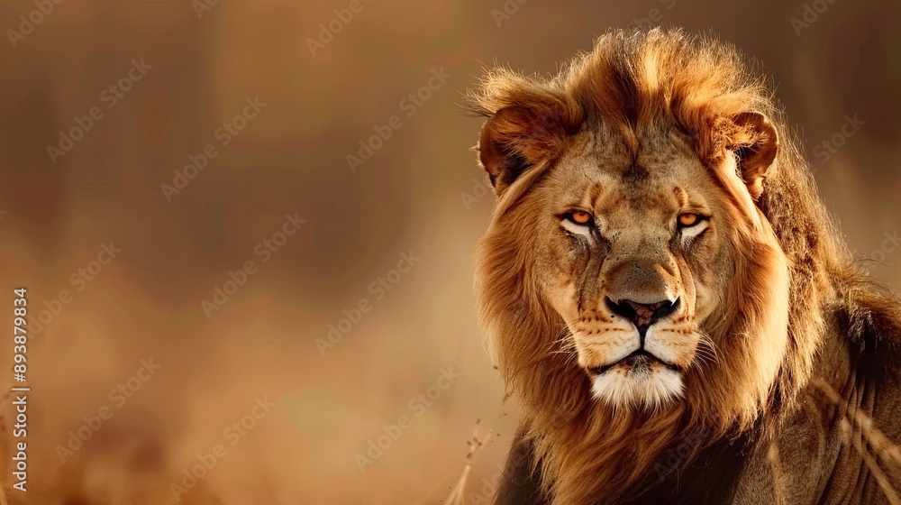 Majestic Lion in Golden Savanna Light, Intense Gaze, Wildlife Photography Majestic Lion in Golden Savanna Light, Intense Gaze, Wildlife Photography