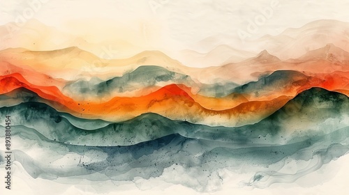 Art background with watercolor texture modern. Template for natural landscape. Desert wallpaper with curves.