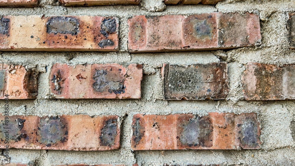 Close-up of a rustic brick wall with weathered mortar, symbolizing urban decay and architectural resilience Close-up of a rustic brick wall with weathered mortar, symbolizing urban decay and architectural resilience