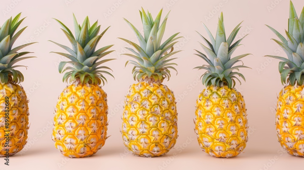 A repeating pattern of pineapples with green tops, on a soft pastel background, high-resolution photo, realistic photo, hyper realistic A repeating pattern of pineapples with green tops, on a soft pastel background, high-resolution photo, realistic photo, hyper realistic