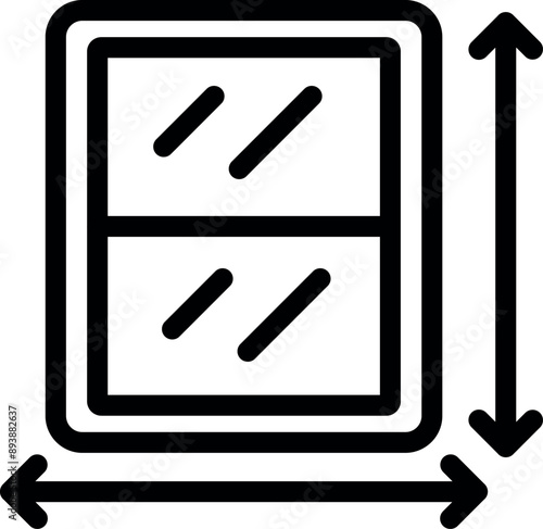 Simple icon of a window being measured, indicating width and height dimensions for construction and renovation projects