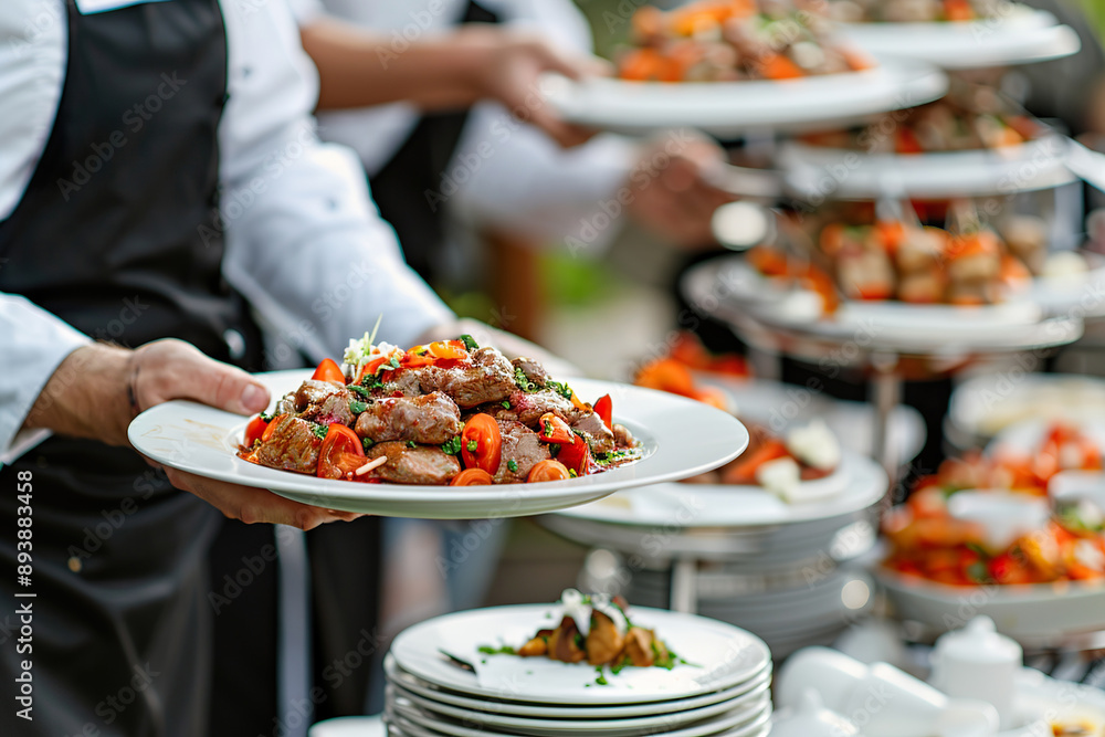 A man is holding a plate of food and is surrounded by other people. A man is holding a plate of food and is surrounded by other people.