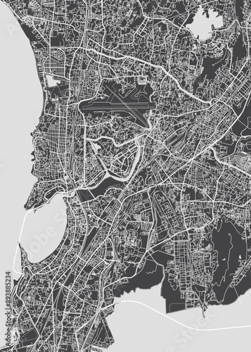 City map Mumbai, monochrome detailed plan, vector illustration