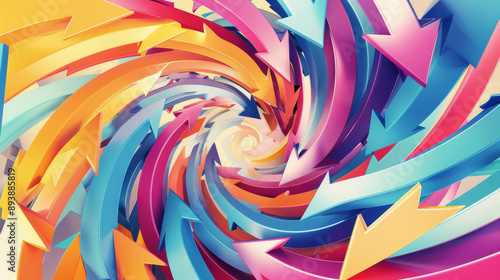 Arrows of every color swirl together in a dynamic spiral, creating a mesmerizing kaleidoscope of movement and energy.