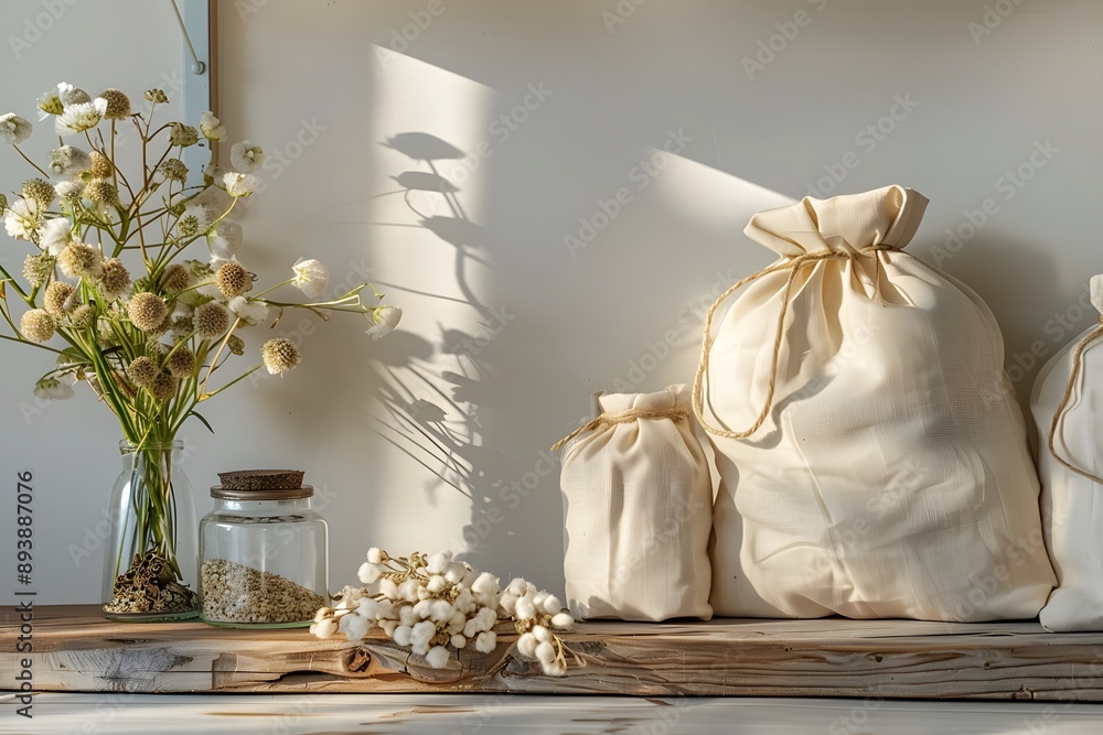 Serene Still Life with Natural Elements and Textured Fabrics Serene Still Life with Natural Elements and Textured Fabrics