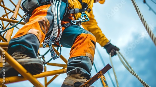 Close-up of a construction worker in safety equipment on a construction site