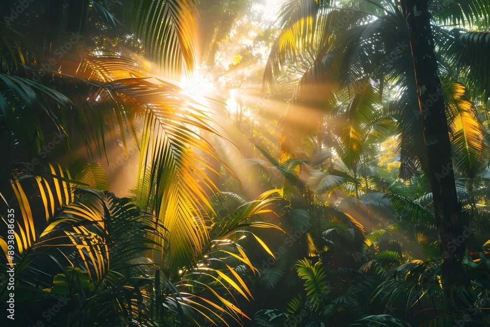 Obraz premium Enchanting Sunlight Filtering Through Lush Jungle Foliage