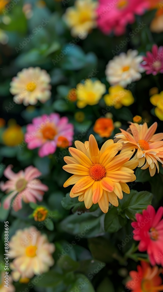 Close Up View Of Orange Daisy Flowers In Garden Close Up View Of Orange Daisy Flowers In Garden