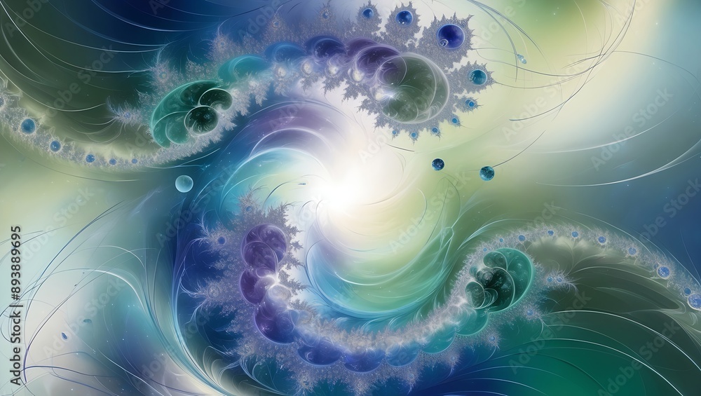Fototapeta premium Abstract background with fractal patterns in cool tones like blues and greens.