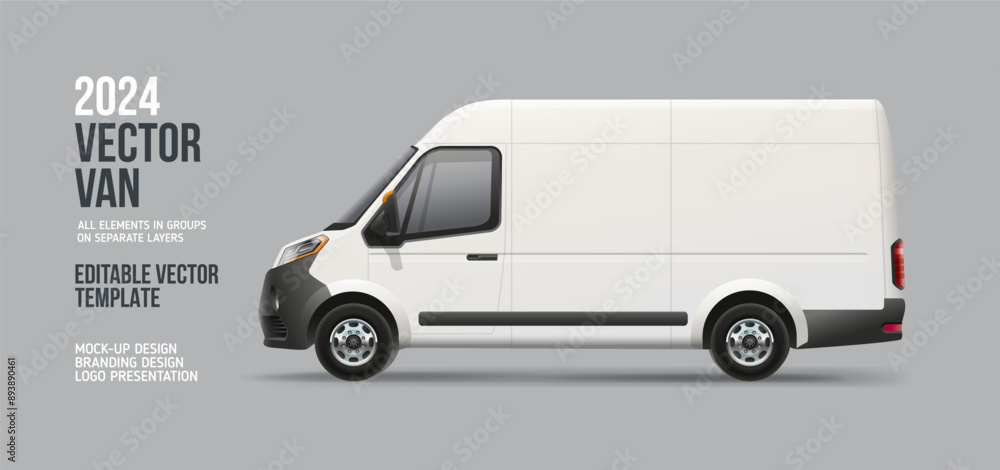 Delivery Gargo Van - editable 3d vector . Side view cargo minibus with space for text mockup for branding design. White Delivery Tuck template Delivery Gargo Van - editable 3d vector . Side view cargo minibus with space for text mockup for branding design. White Delivery Tuck template