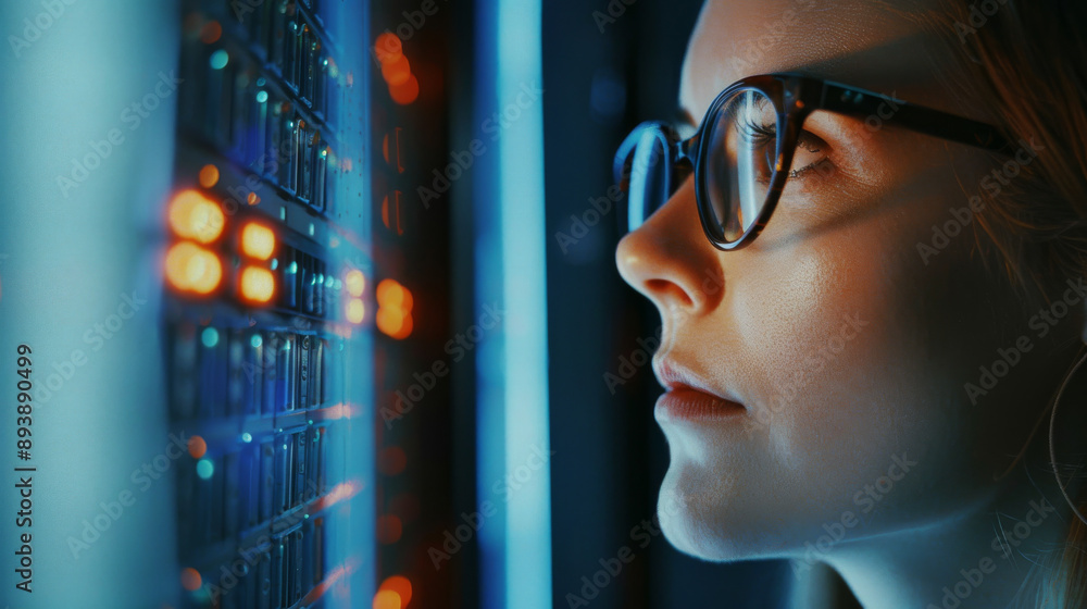 A focused individual with glasses intently studies illuminated data panels, symbolizing dedication and high-tech engagement in a dimly lit environment. A focused individual with glasses intently studies illuminated data panels, symbolizing dedication and high-tech engagement in a dimly lit environment.