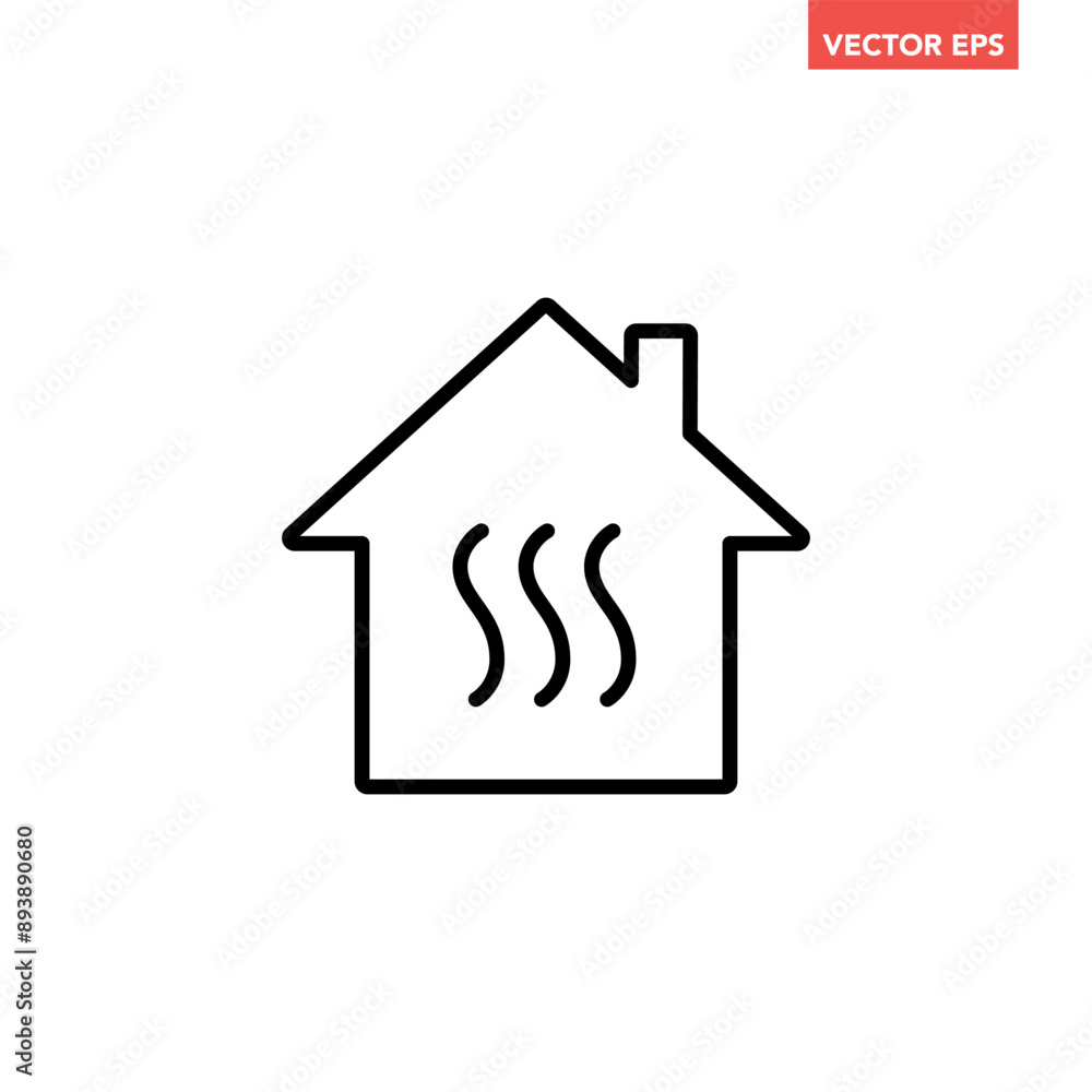Black single house heat line icon, simple thermal house flat design pictogram vector for app ads web banner button ui interface elements isolated on white background Black single house heat line icon, simple thermal house flat design pictogram vector for app ads web banner button ui interface elements isolated on white background