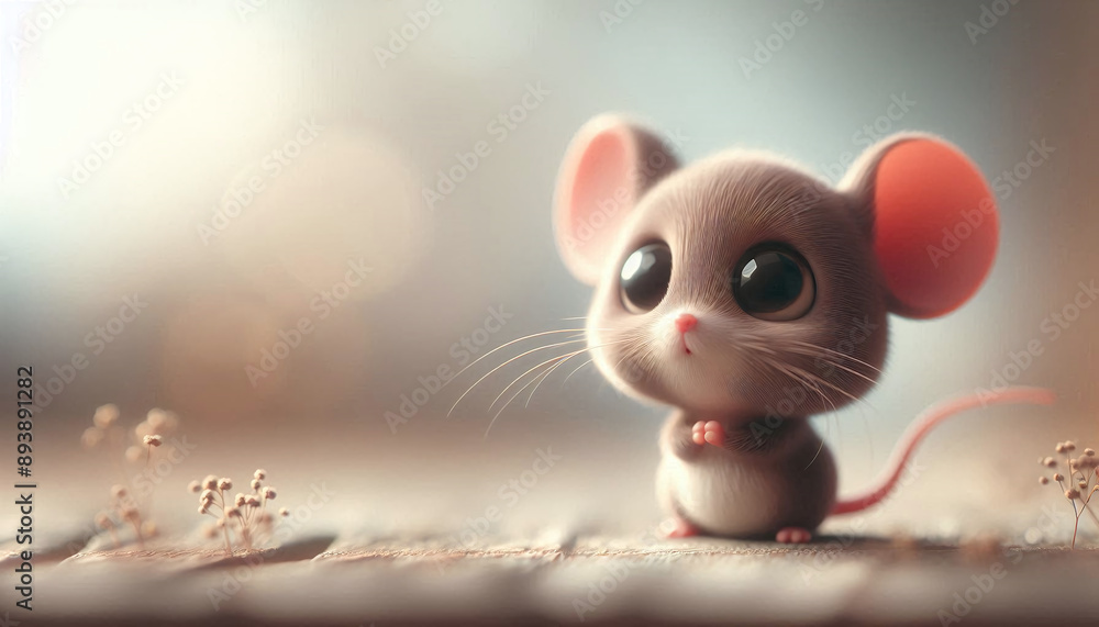 Adorable cartoon mouse with big eyes on a textured surface Adorable cartoon mouse with big eyes on a textured surface