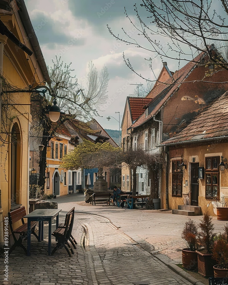 Sunset Over Quaint European Village Street Sunset Over Quaint European Village Street