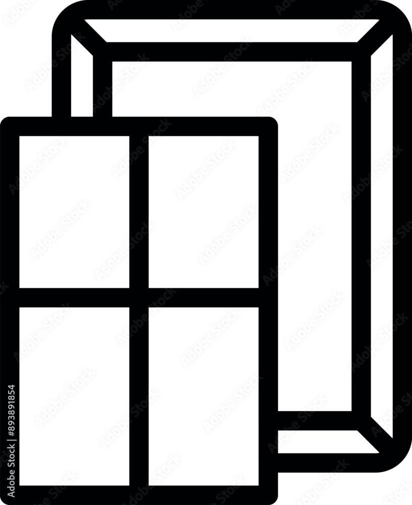 Simple black and white icon of a window and door frame being installed during new construction or renovation Simple black and white icon of a window and door frame being installed during new construction or renovation
