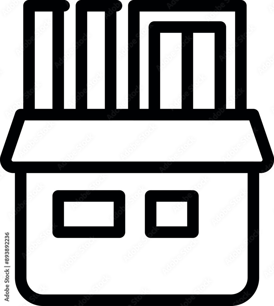 Line icon of a cardboard box full of files with tabs, evoking the concept of storing information Line icon of a cardboard box full of files with tabs, evoking the concept of storing information