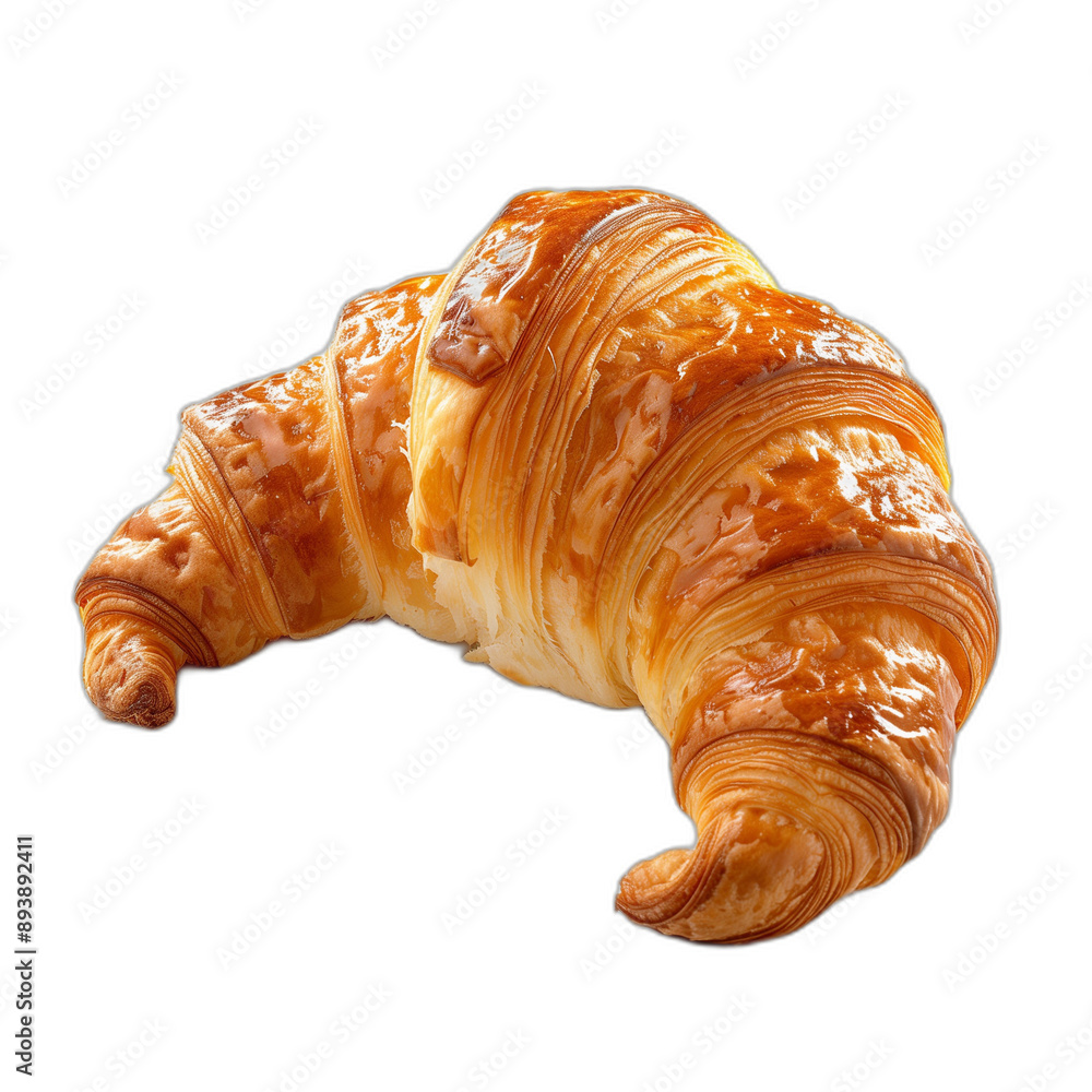 Realistic photograph of a complete fresh croissant, solid stark white background, focused lighting Realistic photograph of a complete fresh croissant, solid stark white background, focused lighting