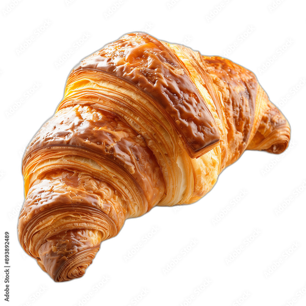 Realistic photograph of a complete fresh croissant, solid stark white background, focused lighting Realistic photograph of a complete fresh croissant, solid stark white background, focused lighting