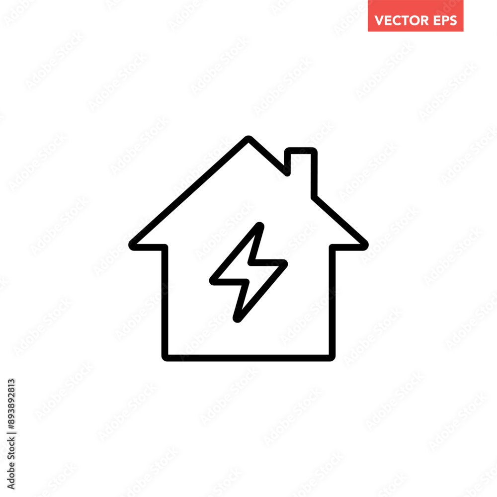 Black single home energy line icon, simple house power or thunder flat design infographic pictogram vector, app logo web button ui ux interface elements isolated on white background Black single home energy line icon, simple house power or thunder flat design infographic pictogram vector, app logo web button ui ux interface elements isolated on white background