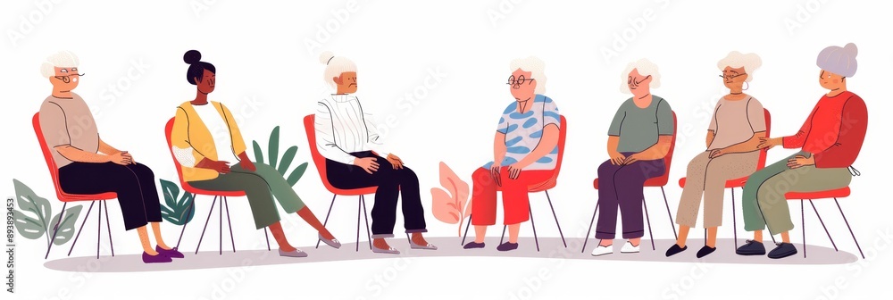 A group of diverse seniors sit in a circle, engaged in conversation. They represent different races and ages, symbolizing unity, wisdom, and the importance of community in later life. - A group of div A group of diverse seniors sit in a circle, engaged in conversation. They represent different races and ages, symbolizing unity, wisdom, and the importance of community in later life. - A group of div