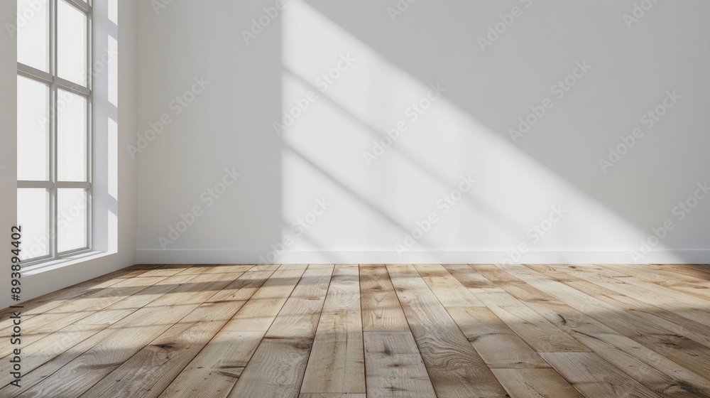 Blank white wall and hardwood floor with space for text Blank white wall and hardwood floor with space for text